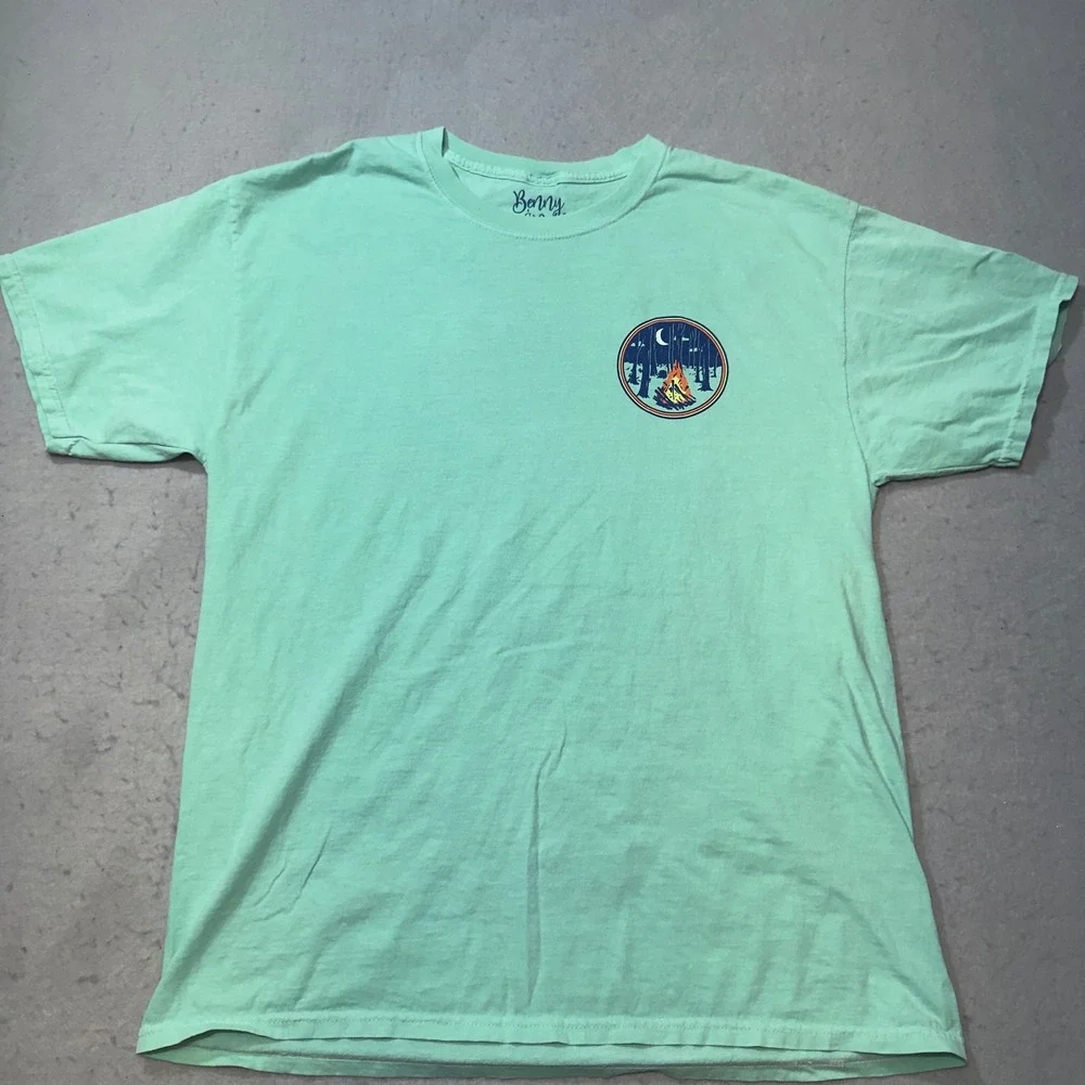Benny & Belle‎ Backroads & Bonfires Mint Green Graphic T-Shirt Men Large Cotton
